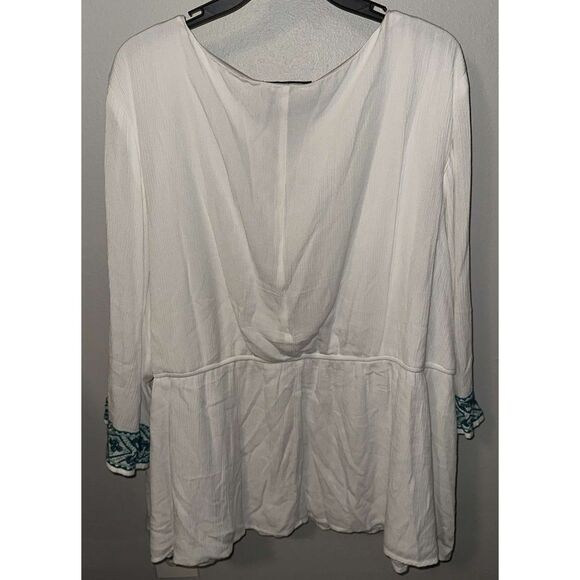 Lane Bryant White Boho Tunic Top with Embroidered Trim - Size 24 - Picture 3 of 4